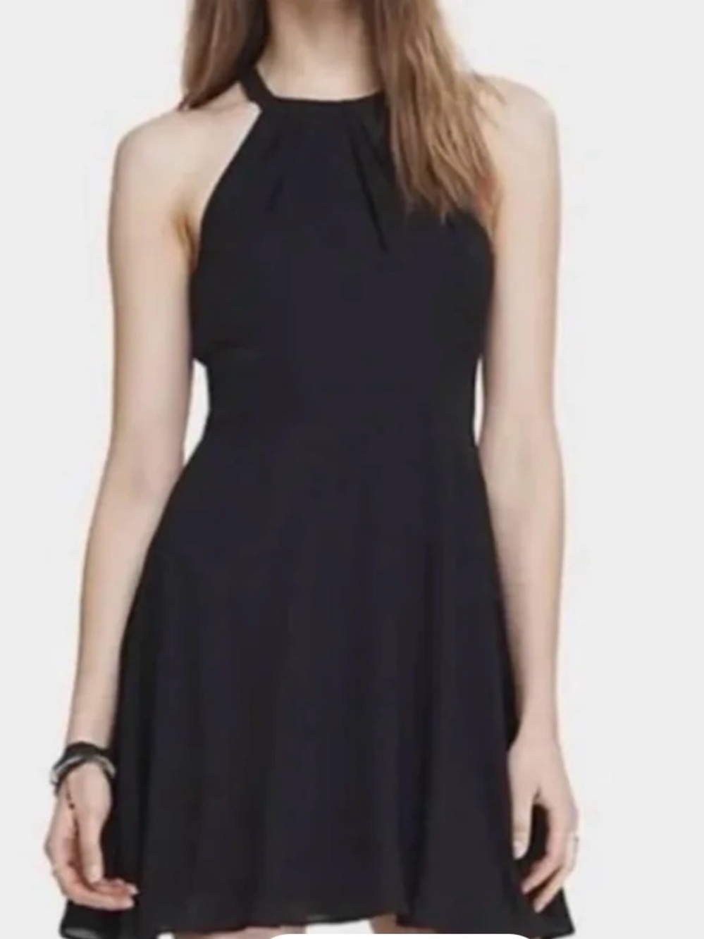 Express Black High Halter Neck Pleated Fit & Flare Mini Dress - Size 2